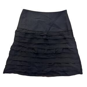 Reiss | NWT Grace Pleated Ruffle Tiered 100% Silk Skirt Black Size US 2